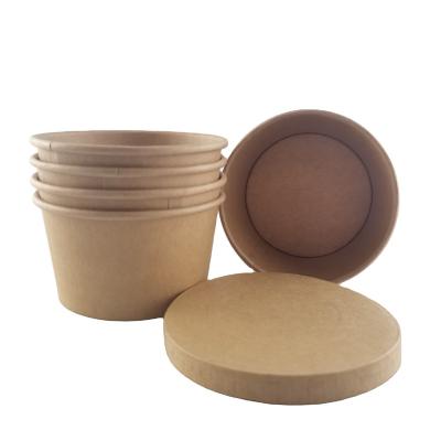 China New Eco Friendly Disposable Raw Materials Kraft Paper Food Packing Box With Lid Rice Paper Bowl for sale