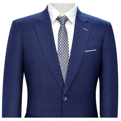 China 2021 Anti-wrinkle custom fashion plus size pant waist check bridal wedding party suits Single Breasted Men's Blue Lapel Two Piece Worsted Suits for sale