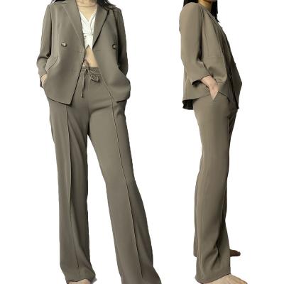 China Anti-wrinkle Stocked 2021 New Design Lady Suit Jacket And Pants Set Plus Size Spring Summer 3/4 Sleeve Stretch Polyester Women Custom Suit for sale