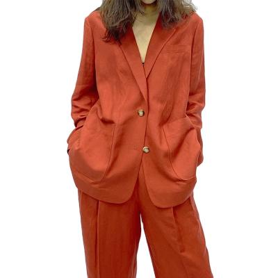 China New Arrival Anti-Wrinkle 2 Pieces Street Wear Office Lady Suits Set For Single Breasted Classic Summer Women Breathable Canvas Suit for sale