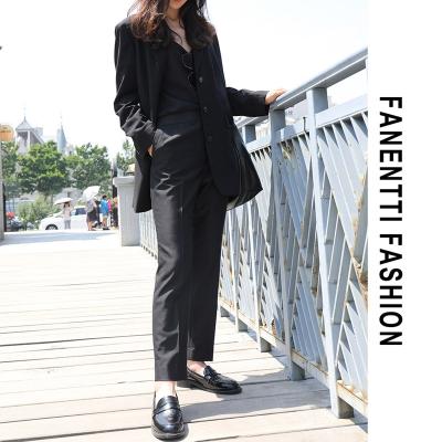 China New Arrival High Quality 2pcs Women's Blazer Anti-wrinkle Plus Size Fashion Single Breasted Women's Suits Solid Color Wholesale Black Loose Suit for sale