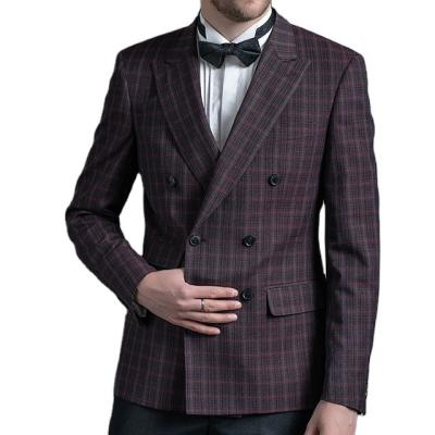 China Anti-Wrinkle Custom Made Comfortable Man Suits Wedding Slim Fit 2021 Bespoke Red 100% Wool Man Blazers Check Pattern Suit Man Clothing for sale