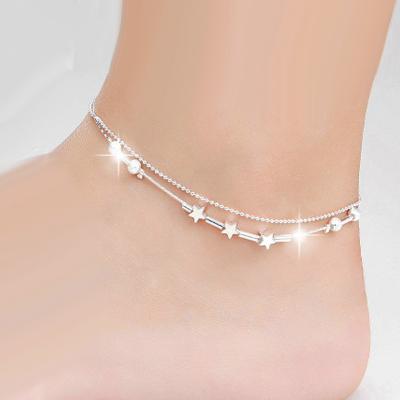 China Vintage Fashion Jewelry Double Pink Beads Star Anklet Chain Silver Plated Anklet Chain Jewelry for sale