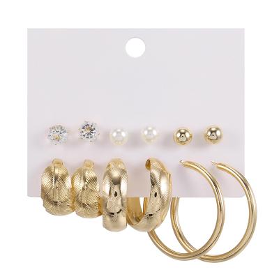 China Cute earring set 6 pairs of rhinestone earring personality earrings are available for sale