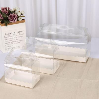 China Recycled Materials Transparent Portable Muffin Cupcake Box With High Dessert Packaging Box Bake Cake Handle Box for sale