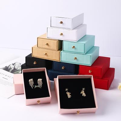 China Custom Reused Materials Jewelry Drawer Packaging Box For Ring Necklace Kraft Paper Exquisite Jewelry Packaging Box for sale