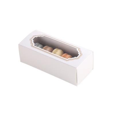 China Materials Recycled In Window Stock Plastic Clear White Cardboard Baking Packaging Box 5 Pieces Macaron Cake Slide Small Drawer Box for sale