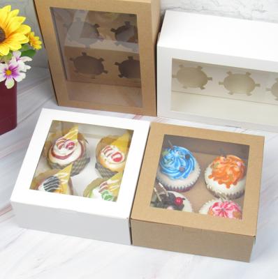 China Recycled Materials Recycled Kraft Paper Gift Box With Clear PVC Window Cupcake Box For 4 And 6 for sale