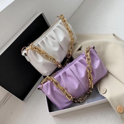 China New Women Cloud Tote Bags PU Bags Summer Square Single Shoulder Fold Thick Bag Chain Cross-body Bag for sale