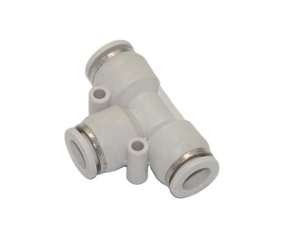 China Factory PE Union TEE Pneumatic Fittings Embed Tube Fittings Pipe Fittings White bady for sale