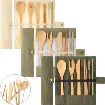 China EASETRIP Sustainable Eco Friendly Bamboo Knife, Fork, Spoon, Chopsticks Flatware Travel Reusable Cutlery Set Kids With Fiber Bag for sale