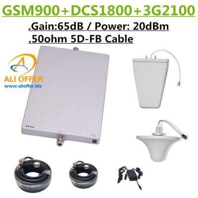 China Triband GSM 900 DCS 1800 3G 2100 MHz Cellular Mobile Phone Signal Booster Repeater Amplifier+LPDS+Dome Antenna+15m 5D-FB for sale