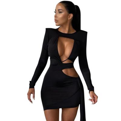 China Breathable New Trend Long Sleeve Hip Wrap Hollow Lace Knit Slim Women Dress for sale