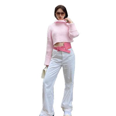 China Comfortable Fashion Autumn Winter Loose High Neck Long Sleeve Knitted Pink Women Sweater for sale