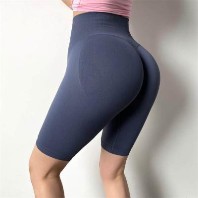 China New Trend Gym Comfortable Anti-Wrinkle Bottom Blue Tight Cycling Shorts Sportswear Yoga Leggings For Women for sale