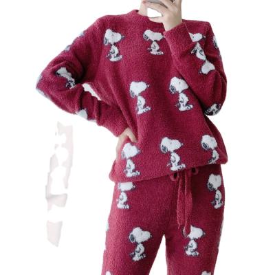 China Best Selling Christmas Thermal Holiday New Year Comfortable Coral Velvet Cartoon Cute Thermal Pajama Sleepwear Set for sale