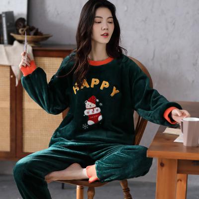 China 2021 New Arrival Women's Thermal Thermal Christmas HolidayCartoon Cute Comfortable Pajamas Sleepwear Set for sale