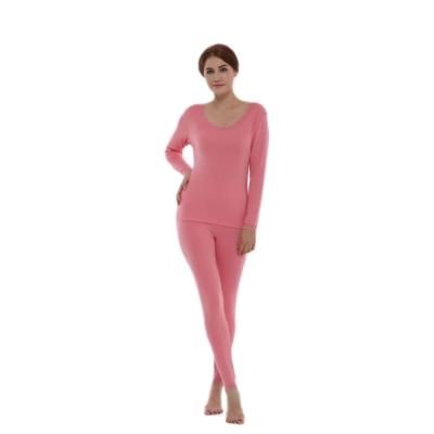 China Thermal Women Lace Up Long Sleeve Chemises O-Neck Thermal Thick Comfortable Underwear Set Lingerie Set Pink for sale