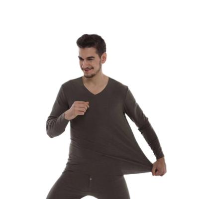 China Best Selling Thermal V-Neck Comfortable Cotton Long Sleeve Long Johns Men's Modal Easy Cut Underwear Set Green for sale