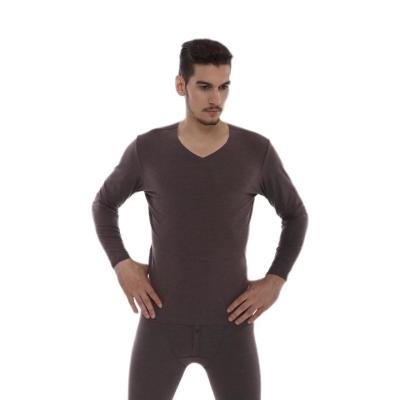 China 2021 New Arrivals Thermal V-Neckline Comfortable Cotton Long Sleeve Shirts Modal Easy Cut Underwear For Men Brown for sale