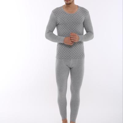 China New Trend Autumn Winter Printing Spots Long Sleeve Thermal Shirts Set Comfortable Thermal Underwear For Men Gray for sale