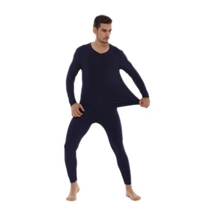 China Autumn Winter Men Long Sleeve Breathable Modal V-ncek Thermal Shirts Plus Size Thermal Underwear Set Navy for sale