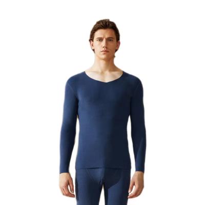 China New Trend Cation Thermal Heating Double Faced Velvet Comfortable Elastic Fit Blue Thermal Underwear Set For Men for sale