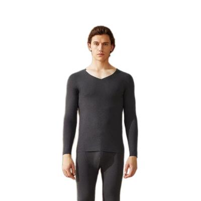 China New Trend Double Gray Faced Velvet Cozy Elastic Dark Thermal Cation Heating Fitted V-Neckline Thermal Underwear Set For Men for sale