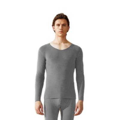 China New Trend Heat Cation Gray Double Faced Velvet Cozy V-Neckline Thermal Underwear Elastic Fit Set For Men for sale