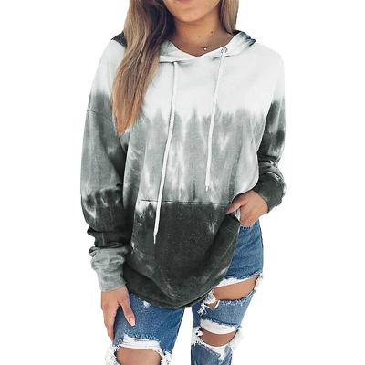 China Anti-pilling Women's Hoodie Tops Tie Dye Long Sleeve Drawstring Pullover Printed Sweatshirt With Pockets for sale