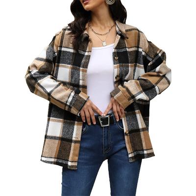 China Women Sustainable Clothing Long Sleeve Button Down Plaid Flannel Blouse Shirt for sale