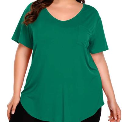 China Solid Color Breathable Simple Women Plus Size V Neck Tunic Top Loose T-Shirt With Pockets for sale