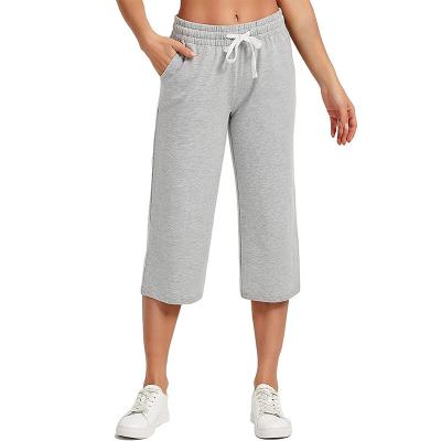 China Women's Breathable Yoga Cropped Pants Knit Straight Leg Pants Cotton Sports Sweatpants Wide Leg Pants Inner Bag for sale