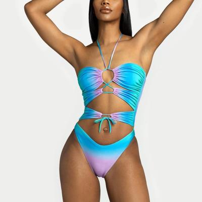 China Sexy Split Bikini Waisted Bikini Top Set Rings Strap Swimwear Beachwear Top Swimwear Cute Hollow Split Elastic Swimsuit For Women for sale