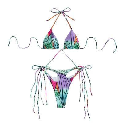 China High Elasticity Sexy Swimsuit Fringed Fringed Two Piece Forut Triangle Bikini Beachwear Tassel Beachwear Swimwear for sale