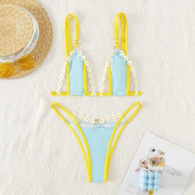 China 2023 Women's Beachwear Swimwear Women's Swimsuit Cute Little Flowers Small Hollow Lace In Swimwear Cute Bikinis Small Triangle Running Sling for sale