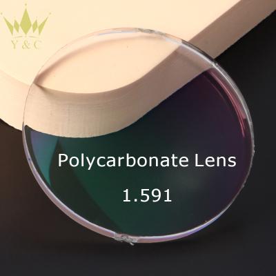 China Single Vision Policarbonato Lentes Light Filter Superhydrophobic Coating Optical Blue Spectacle Lens 1.59 for sale