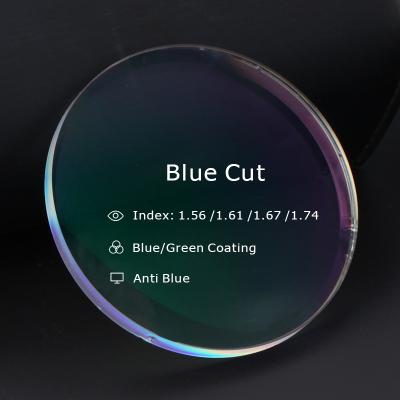 China Single Vision 1.56 Blue Cut Green Coating Lenses Optical Resin Lenses Lenses Single Vision Ophthalmic Glass for sale