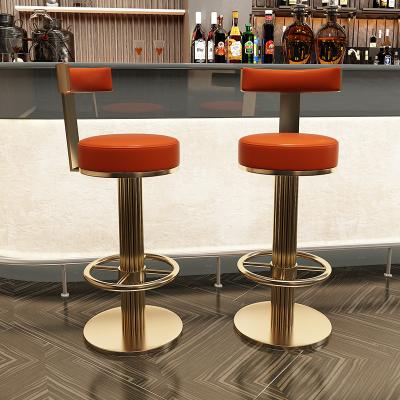 China Modern Hot Sale Free Sample Modern Brushed Gold High Back Luxury Metal Swivel Bar Stool Adjustable High Chair For Hotel for sale