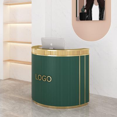 China Convertible Customizable Logo Nail Beauty Spa Salon Green Small Front Reception Desk Counter for sale