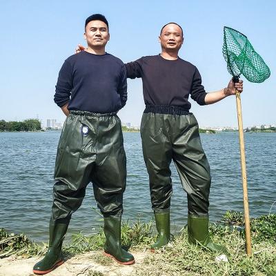 China Design Your Own Working Pvc Nylon with Boots Fabric Waterproof Shoes Fishing Length Pants Waist High Waders for sale