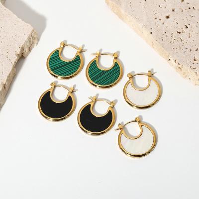 China Wholesale TRENDY Stainless Steel Gold Plated White Shell Malachite Scalloped Ladies Stud Earrings Jewelry for sale