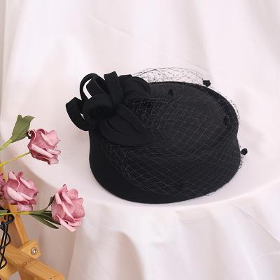 China High Quality Solid Color Elegant Flower Mesh Fascinator Hats Woolen Mesh Wedding Bridal Ladies Top Hats Dobby for sale