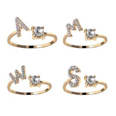 China Adjustable Personalized Thin Finger Ring Girls Zircon Ring BOHEMIA Zircon Initial Ring Alphabet Word Clear Rhinestone 26 for sale