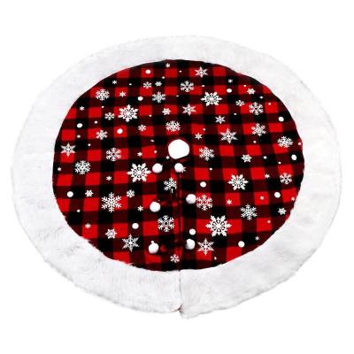 China Ourwarm Christmas Tree Decorations Christamas Decoration 48 Inch Snowflake Buffalo Plaid Tree Skirt With White Plush Fur Edge for sale