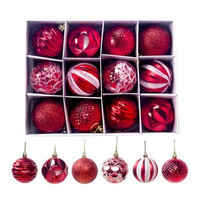 China 12Pcs/Box Tree Decoration Hanging Ball Customized Fashionable Popular Design Glitter Christmas Ornament PVC Balls for sale