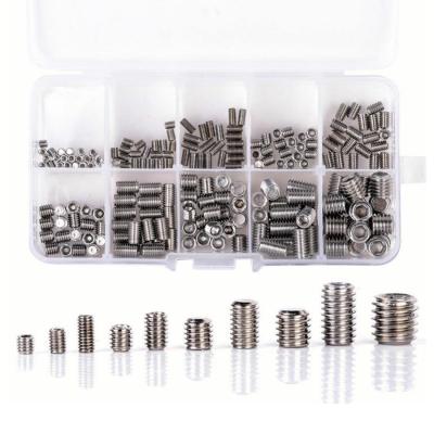 China High Quality Round 200pcs 304 Stainless Steel Hexagon Socket Hex Worm Screws With Flat Head End Setting Concave Screw for sale