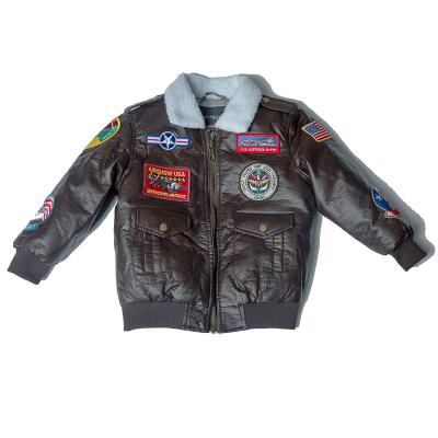 China Waterproof In Running Children Flight Jacket Fur Collar Winter Kids Faux Leather Jacket Boys for sale