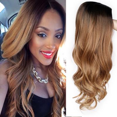 China Wholesale Regular Vigorous Ombre Brown Cosplay Long Wavy Clip In Hair Extensions Synthetic Wigs For Black Women Hair Heat Resistant Wig for sale