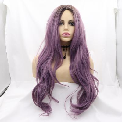 China Purple Synthetic Fiber Wig Women Body Wave Hair Ombre Curly Wigs Sturdy Heat Resistant Vendor for sale